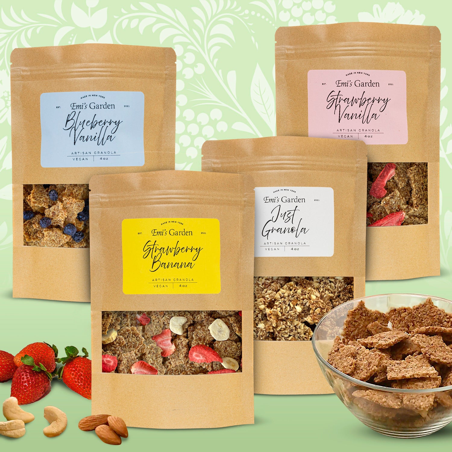 Sample Granola Bundle - Blueberry, Strawberry, Strawberry Banana and Just Granola - 4 @ 4oz each